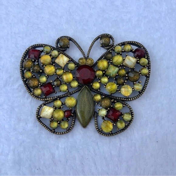 Vintage Jewelry - Noah Kahan Vintage Butterfly Brooch Jewelry Pin Cabachon Large Rhinestones